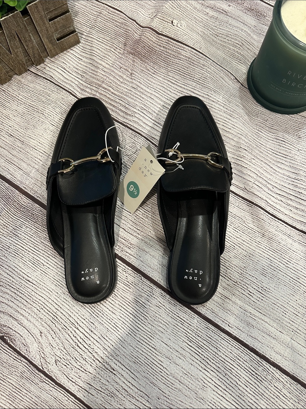 a new day Black Slip-On Mule Loafers with Gold Bit